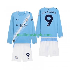 Maillot de Foot Manchester City Erling Haaland 9 Domicile 2025-26 Manches Longues - Enfant